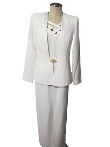 Vtg Karen Miller New York White Evening Blazer Long Sleeveless Dress 8 - Picture 1 of 18