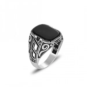 Onyx Men's Ring 925 Sterling Silver Turkish Jewelry Size 7-15US - Picture 1 of 6