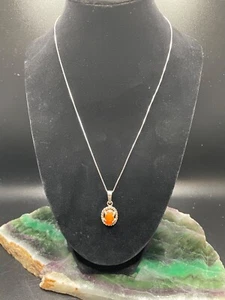 18" 925 Silver & Doublet Opal Rope Border Cabochon Pendant Necklace Orange  - Picture 1 of 9