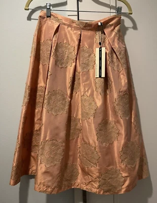 TOPSHOP MELOCOTÓN TIRO ALTO FLORAL JACQUARD TAFETÁN PLISADO MIDI LÍNEA A FALDA-4-NUEVO CON ETIQUETAS Foto 1 de 4