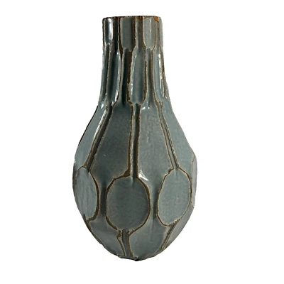 Jarrón WEST ELM hecho a mano envejecido panal azul turquesa llamativo urna 9 pulgadas Foto 1 de 4