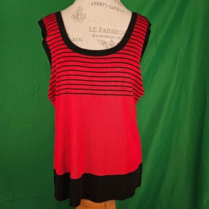 Exclusively Misook Woman Womens Red Black Sleeveless Shell Tank Top 2X - Picture 1 of 4