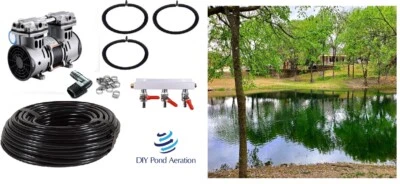 Sistema de aireador BIG MAX Fish Lake Pond 3 ANILLOS difusores tubo 100' NUEVO BOMBA 1/2 hp Foto 1 de 4