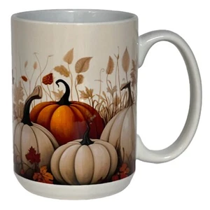 11 or 15oz Ceramic Coffee-Tea Mug/Cup "White & Orange Pumpkins" Fall-Thanksgivin - Picture 1 of 2