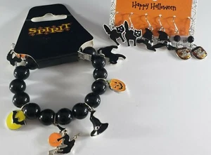 SPIRIT Halloween Black Cat Witch Stretch Bracelet Pairs of Earrings Dangle 🎃 - Picture 1 of 5