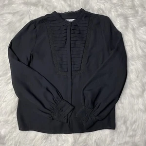Rebecca Minkoff Button Down Blouse Sz M Long Sleeve Semi Sheer Lace Detail Black - Picture 1 of 13