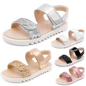 DREAM PAIRS Girls Sandals Glitter Two Strapped Open Toe Sandals Little/Big Kids - Picture 1 of 37