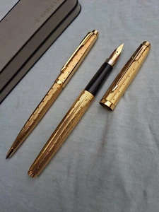Set Vintage Parker 75 Perle Gold Plated Fountain Pen & Ballpoint Pen "Mint" - Picture 1 of 14