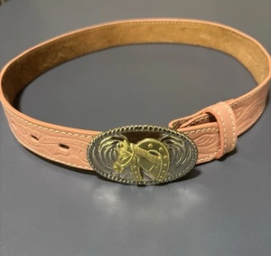 NOCONA WESTERN PINK LEATHER COWGIRL'S BELT & HORSE HEAD BUCKLE SIZE 26 - Picture 1 of 9