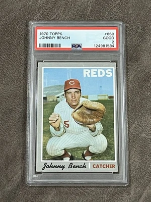 1970 年 Topps Johnny Bench #660 PSA 2 Reds 复古名人堂传奇!! 高 # 号!! — 第 1/2 张图片