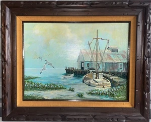 Louis Wright Cajun Fisher Vintage Framed Oil Painting 33”x27” Frame - Picture 1 of 6