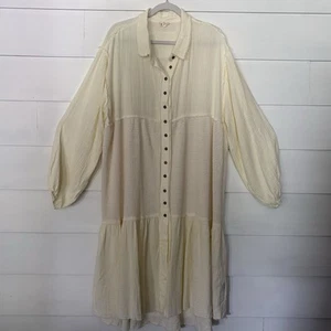 Abito/spolverino POL panna cotone guaze e waffle maglia bottoni taglia grande (veste L-XL) - Foto 1 di 11