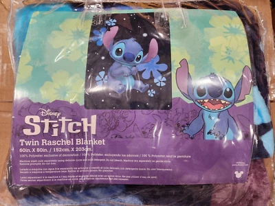 DISNEY STITCH TWIN RASCHEL BLANKET LILO STAR STICHT 60IN X 80IN  100% POLYESTER - Image 1 of 4