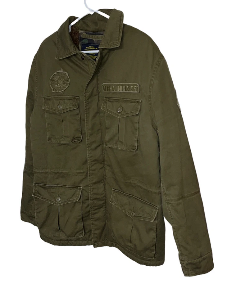 Alpha Industries Mens Sherpa Lined Anorak Style Coat Sz M Olive Green Zip  - Image 1 of 4