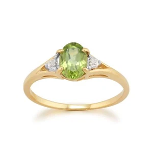 Classic Oval Peridot & Diamond Ring in 9ct Yellow Gold - Picture 1 of 4