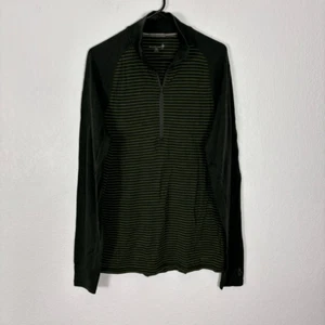 Smartwool Men's Dark Green Striped Quarter Zip Wool Long Sleeve Pullover Size XX - Picture 1 of 6