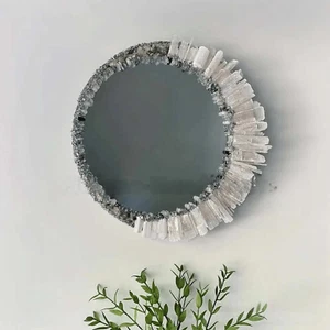 18" Customize Crystal Selenite Stone Wall Hanging Mirror - Luxurious Home Decor - Picture 1 of 6