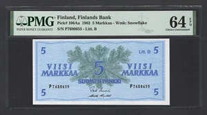 Finland 5 Markkaa 1963 P106Aa Uncirculated Grade 64 - Picture 1 of 2