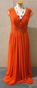 orange xl long dress chiffon V Neck  - Picture 1 of 3