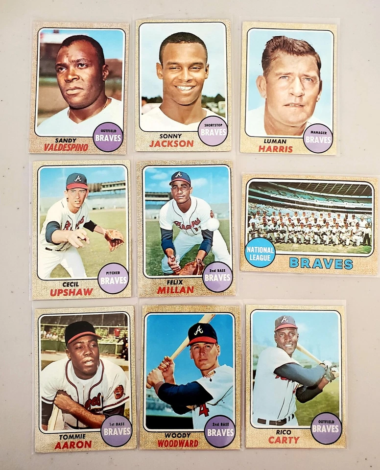 Lote de 9 tarjetas vintage 1968 Topps Atlanta Braves, Rico Carty, Tommie Aaron Foto 1 de 4