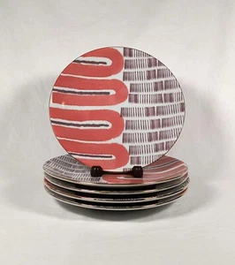 Anthropologie Japan Salad Plates Pink Brown Geometric Gold Toned Trim - Set of 5 - Picture 1 of 15