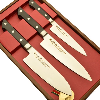 Japanese Petty Chef Santoku Kitchen Knife SET Bolster Handle Knives Satake Japan