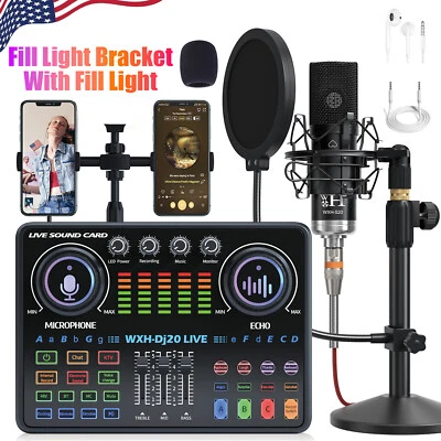 Earphone Studio Recording Kit Podcast Mixer Equipment Condenser Microphone Set - Image 1 of 4