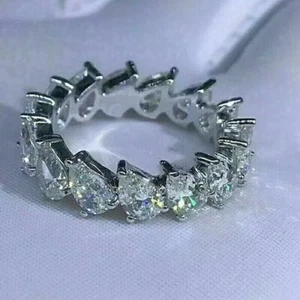 Pear Cut Simulated Diamond Women's Engagement Band Ring 14K White Gold Plated - Picture 1 of 8