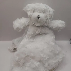 BLANKET BEYOND SECURITY BEAR WHITE ROSETTE CURLY FAUX FUR NEW FLEECE BACK GIRL  - Picture 1 of 9