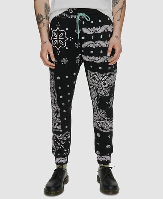 115 美元 Eleven Paris 男式黑色佩斯利印花抽绳慢跑运动裤 XXL 码 — 第 1/2 张图片