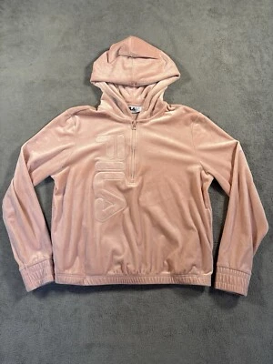 Chaqueta de terciopelo Fila para mujer mediana rosa perla cremallera completa sudadera con capucha polar ropa activa Foto 1 de 4