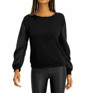 Suéter INC para mujer cuello redondo negro talla XS manga tachonada pulóver nuevo con etiquetas FUL650 - Imagen 1 de 4