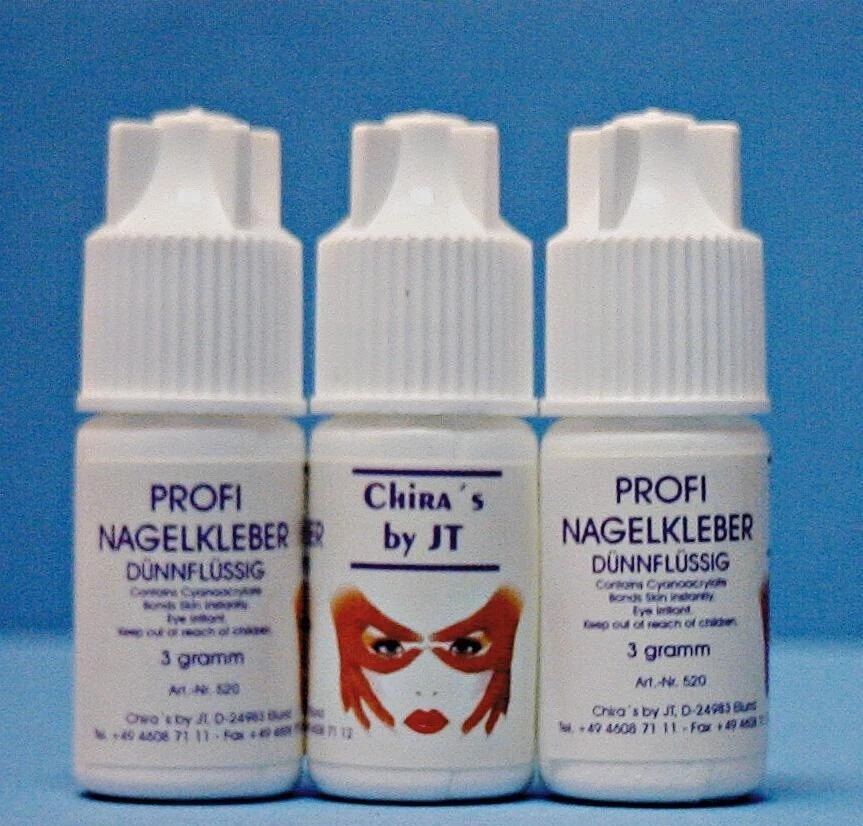 CHIRA´S BY JT Nagelkleber Tipkleber 3 g Profi Kleber Kunstnägel Tips extra stark Nail Glue 3