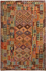 Shabby Chic Turkish Kilim Rod Brown Wool Rug - 4'11'' X 6'6'' - Picture 1 of 7
