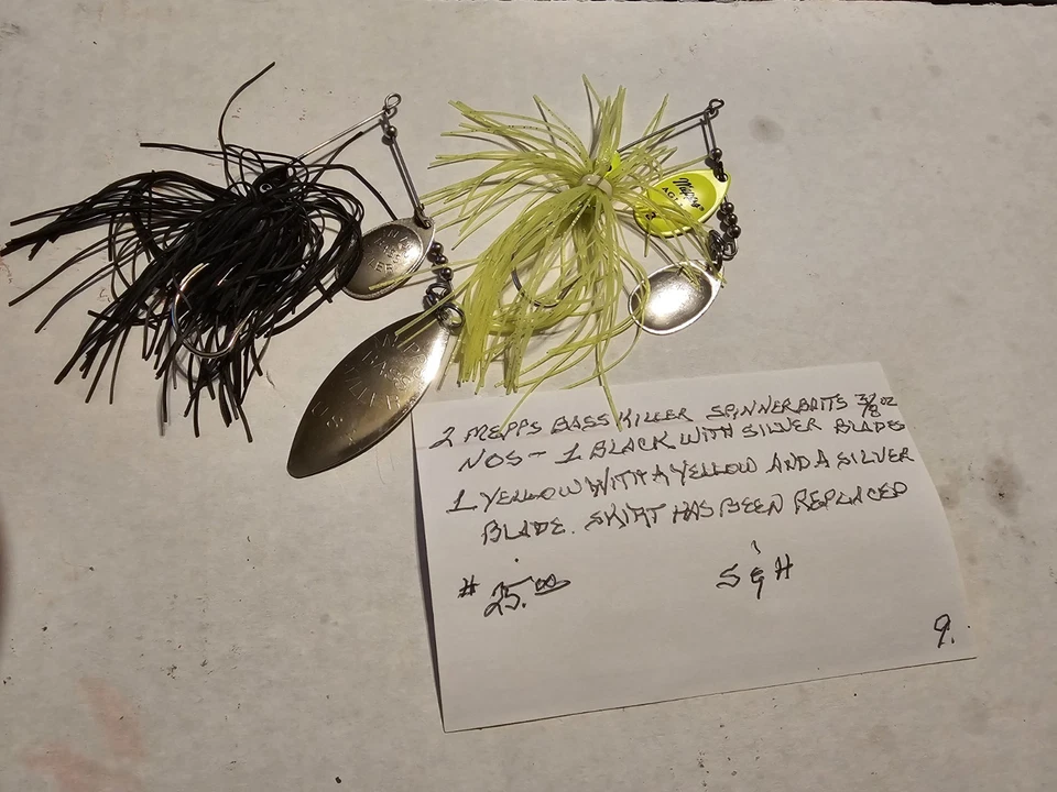 2 MEPPS Bass Killer Spinnerbait 3/8 OZ sin usar negro plata amarillo amarillo plata Foto 1 de 1