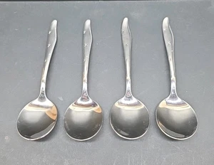 Lot of 4 Mar Crest Atomic Starburst Round Soup Spoons Stainless Flatware - Picture 1 of 3