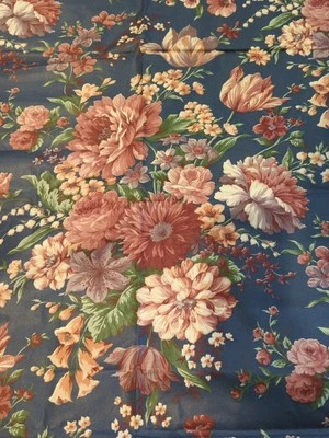 Joan Kessler EMMA Blue Floral Polished Cotton Fabric BTY Tulip Multi Bouquet  - Image 1 of 4