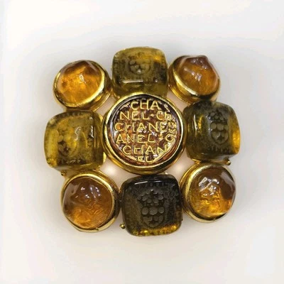 MUY RARO BROCHE CRISTAL ÁMBAR GRIPOIX CRUCIFORME TONO DORADO CHANEL AUTÉNTICO 1999 Foto 1 de 4