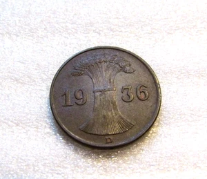 1936-D Germany 1 ReichsPfennig Coin - Picture 1 of 5