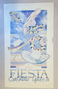 SAN ANTONIO FIESTA 1988 POSTER 20x34,5 Pastell Alamo signiert David Caris Vintage - Bild 1 von 11