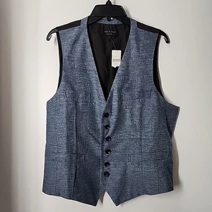 NEW Rag & Bone Vest Size 42 Blue Button Front  - Picture 1 of 7