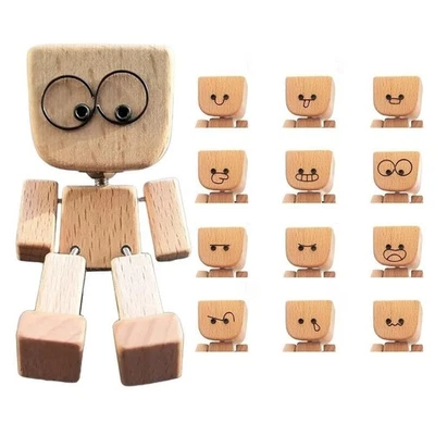Holzfigur zitternder Mann mit gewichtetem Boden und magnetischen Gesichtern für - Bild 1 von 4