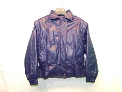 Chaqueta de Cuero Púrpura Vintage KC Collections S Abrigo Retro Años 80 Ajustado Cintura Cremallera Foto 1 de 4