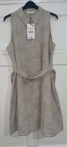 ZARA MINI CAMICIA ABITO BEIGE TAGLIO RICAMATO SENZA MANICHE CINTURA COTONE TAGLIA XL - Foto 1 di 11