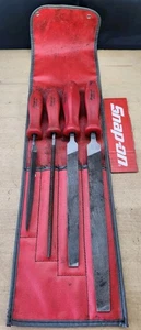 Snap On HBF500 - 4 Piece Mixed File Set W/ Red Hard Handles & Canvas Bag - Picture 1 of 5