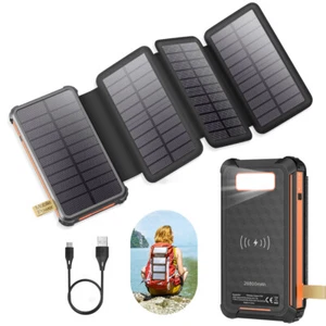 Solar Powerbank 26800mAh Tragbare Ladegerät mit 4 Solarpanels Wireless Charger - Bild 1 von 22