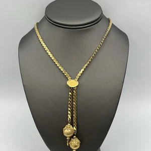 Vintage MONET Bolero Lariat Slider Bead Tassel Necklace Gold Tone 24" - Picture 1 of 8