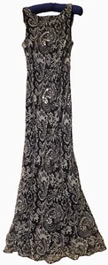 CHELSEA NITES SEIDE PAISLEY PAILLETTEN WASSERFALLAUSSCHNITT MAXI A-LINIE KLEID GEFÜTTERT Gr. 14 - Bild 1 von 19