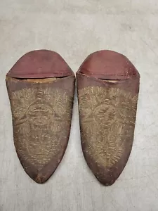 Antike marokkanische Barbouche burgunderfarbene Lederhausschuhe Schuhe nur Display - Bild 1 von 6