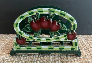 Servilletero de metal vintage de hierro fundido pintado a mano manzanas huerto casa granja - Imagen 1 de 4